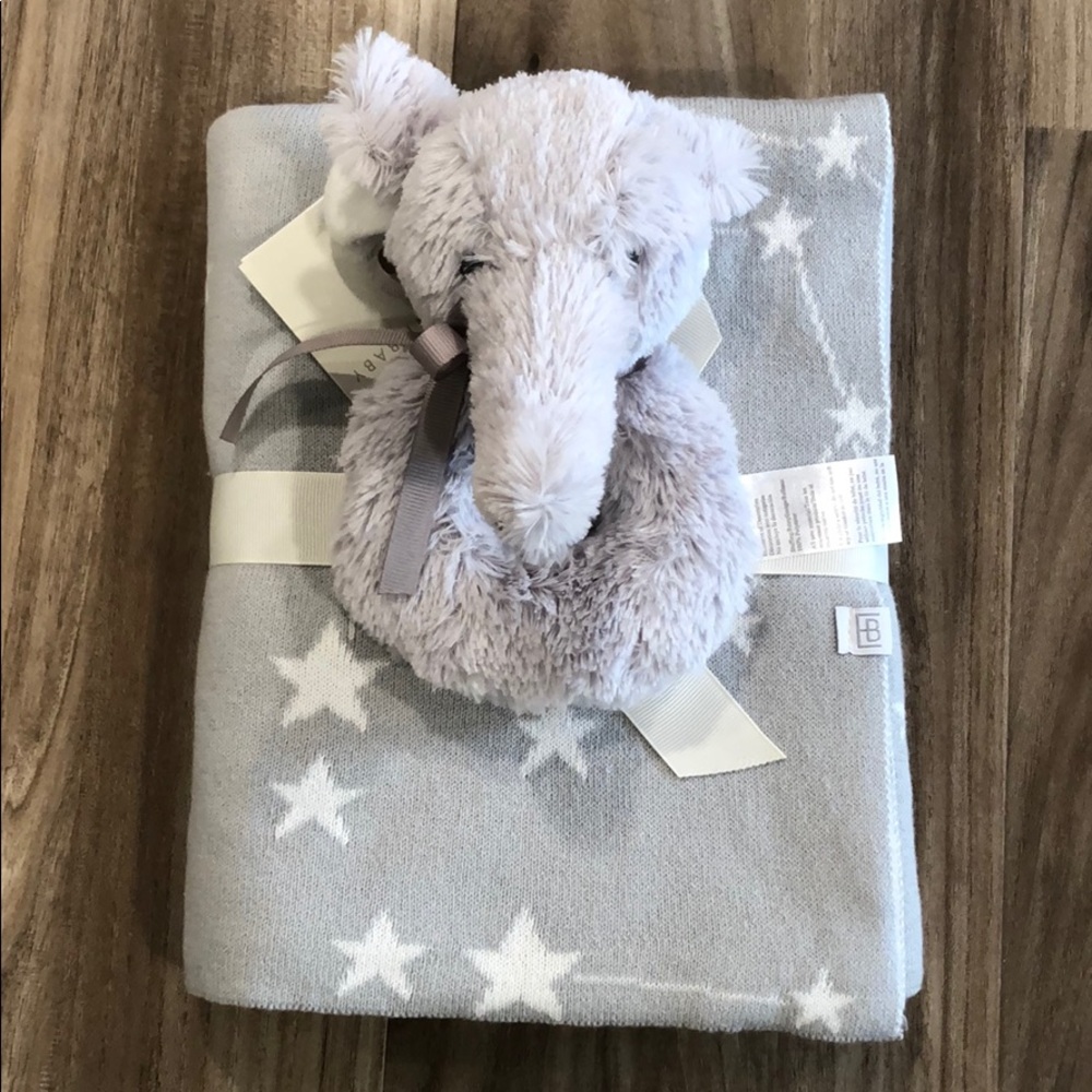 Elegant baby blanket and rattle gift set